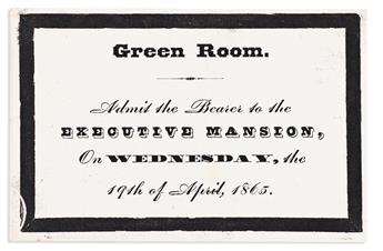 (ABRAHAM LINCOLN.) Three evocative items from the week of the Lincoln assassination: a playbill, Green Room ticket, and letter.